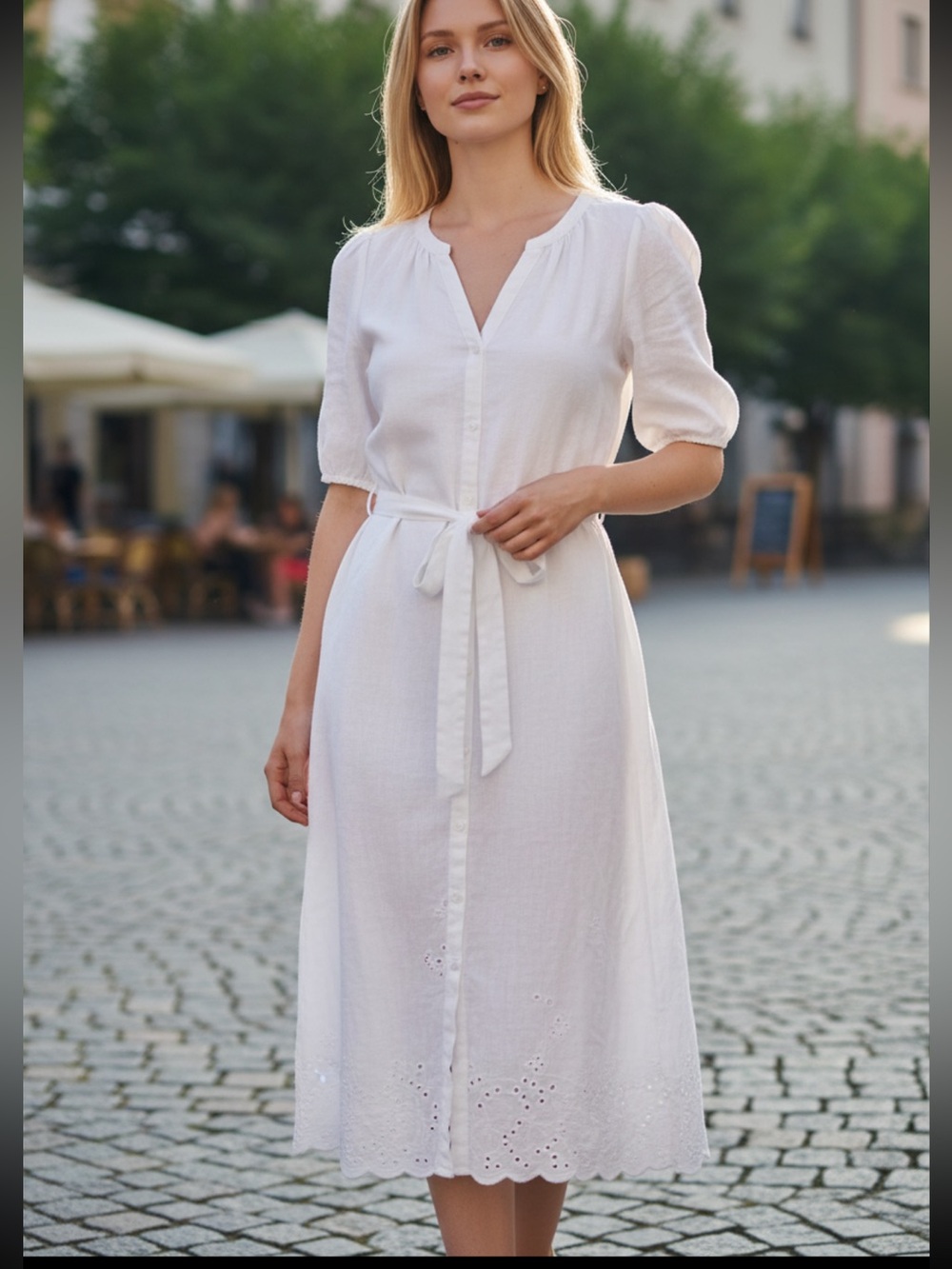 WHITE Label The White Company Linen White Midi Dress Women's 2